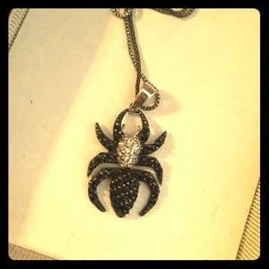 Lab created black diamond spider necklace.